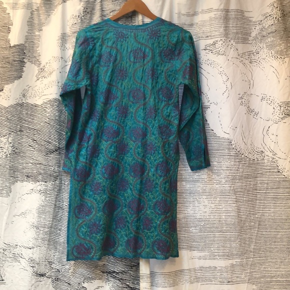 Hand-embroidered Silk Turquoise Tunic Sz. M from India - Picture 11 of 11